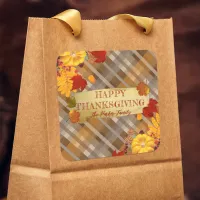 Fall Pumpkins And Foliage On Plaid Thanksgiving Square Sticker