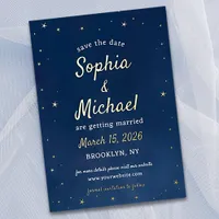 Elegant Navy & Gold Stars Celestial Save the Date Foil Invitation