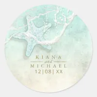 Sea Foam Beach Wedding Starfish ID837 Classic Round Sticker