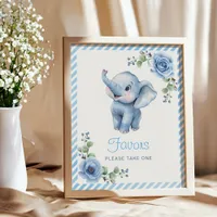 Blue Elephant Baby Shower Favor Sign – Watercolor 