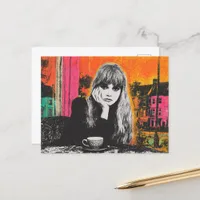 Colorful Woman With Coffee Postcard