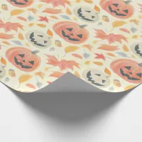 Kids Sketch Soft Pastel Autumn Halloween Pumpkin  Wrapping Paper