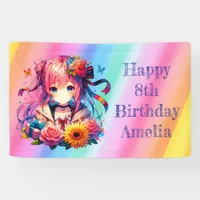 Pretty Rainbow Anime Girl Personalized Birthday  Banner