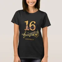 Sweet 16 glitter with gold music notes name T-Shirt