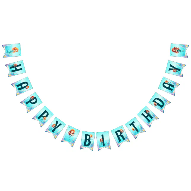 Little Mermaids Happy Birthday bunting banner