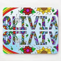 Olivia, Digital Folk Art Style Girl's Name Mouse P Mouse Pad