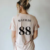 Pink Logo Name Number Simple Modern Sport T-Shirt