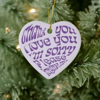 Ho'oponopono Heart-Shaped Text Purple Ceramic Ornament