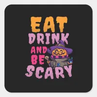 Halloween Pumpkin Eat Drink Be Scary Square Sticker