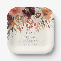 Rustic Burgundy Floral Fall Bridal Shower  Paper Plates