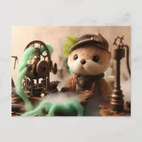 Steampunk Adorable Otter Works on Machinery Postcard