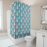 Beautiful Pink Floral Pattern on Blue Shower Curtain