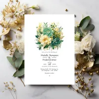 Greens and Golds Floral Summer Wedding Invitation