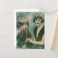 Beautiful Vintage Lady and a Sea Monster Postcard