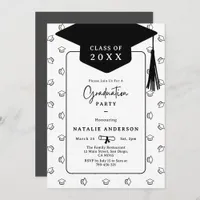 Simple Black & White Graduate Hat Graduation Party Invitation