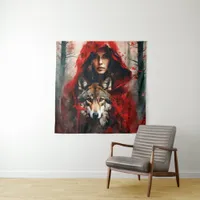 Fairytale Woman and a Wolf  Tapestry