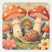 Cottage Core Snail and Musrhooms Square Sticker