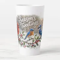 Season's Tweetings Colorful Birds on Snowy Holly Latte Mug