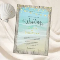 Rustic Beach String Lights Gold Foil Wedding Foil Invitation