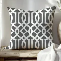 Chic Dark Gray and White Moroccan Trellis Pattern Throw Pillow