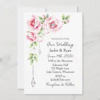 Pink Roses and Diamonds Floral Wedding  Invitation