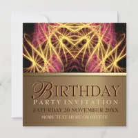 Fractal Heart Pink+Gold Birthday Party Invitation