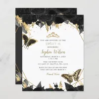 Budget Black Gold Butterfly SWEET 16 Invitation