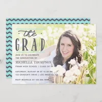 Grey and Blue Chevron Graduate Party photo Invitation