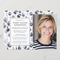 Funeral Blue Florals Celebration of Life Photo Invitation