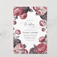 Dusty Rose & Charcoal Gray Floral Wedding Photo Invitation