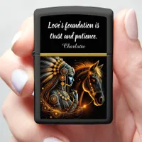 Portrait of a Warrior Woman With a Horse at Dusk Zippo Lighter