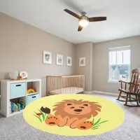 Cute lion in the grass with ladybug, kids  rug