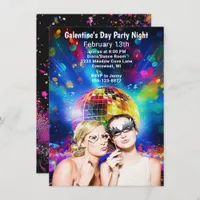 Disco Ball Galentine's Day Girls Party Night Invitation