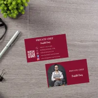 Private chef burgundy photo arch QR code Business Card