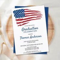 Patriotic Flag Red White Blue Military Graduation Invitation