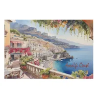 Amalfi Coast Italy Watercolor Sketch  | Faux Canvas Print