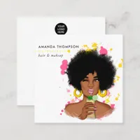 Whimsical Black Woman Square Business Card