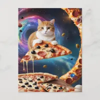 Funny Pizza Cat in Space Postcard