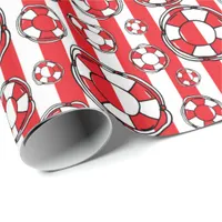 Nautical Red Striped Lifebouy Seaside Pattern Wrapping Paper