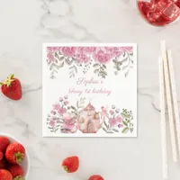 Tea Party Fairy Girl Blush Pink Flowers Birthday Napkins