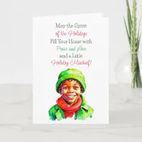 Cute Vintage Little Elf Christmas Blessings Card