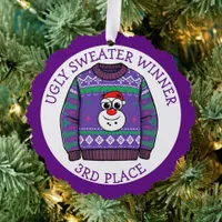 Third Place Ugly Sweater Winner Christmas Ornament Card