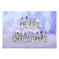 Merry Christmas Snow People Font, Blue Tint Snow Cloth Placemat