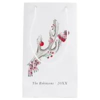 Cute watercolor Winter Deer Antlers Christmas Small Gift Bag