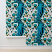 Blue and Gold Water Cascade and Bubbles Wallpaper