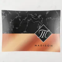 Elegant Black Marble & Bronze Foil Monogram Trinket Tray