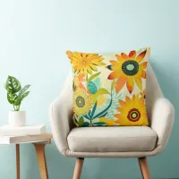 Pretty Folk Art Yellow Flowers   Throw Pillow