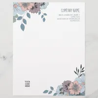 Feminine Dusty Blue Salmon Pink Florals Logo Letterhead