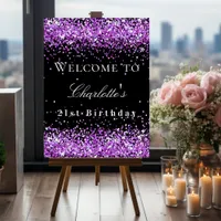 Birthday party black purple welcome  foam board