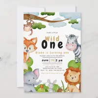 Wild One Animals First 1st Birthday Invitation